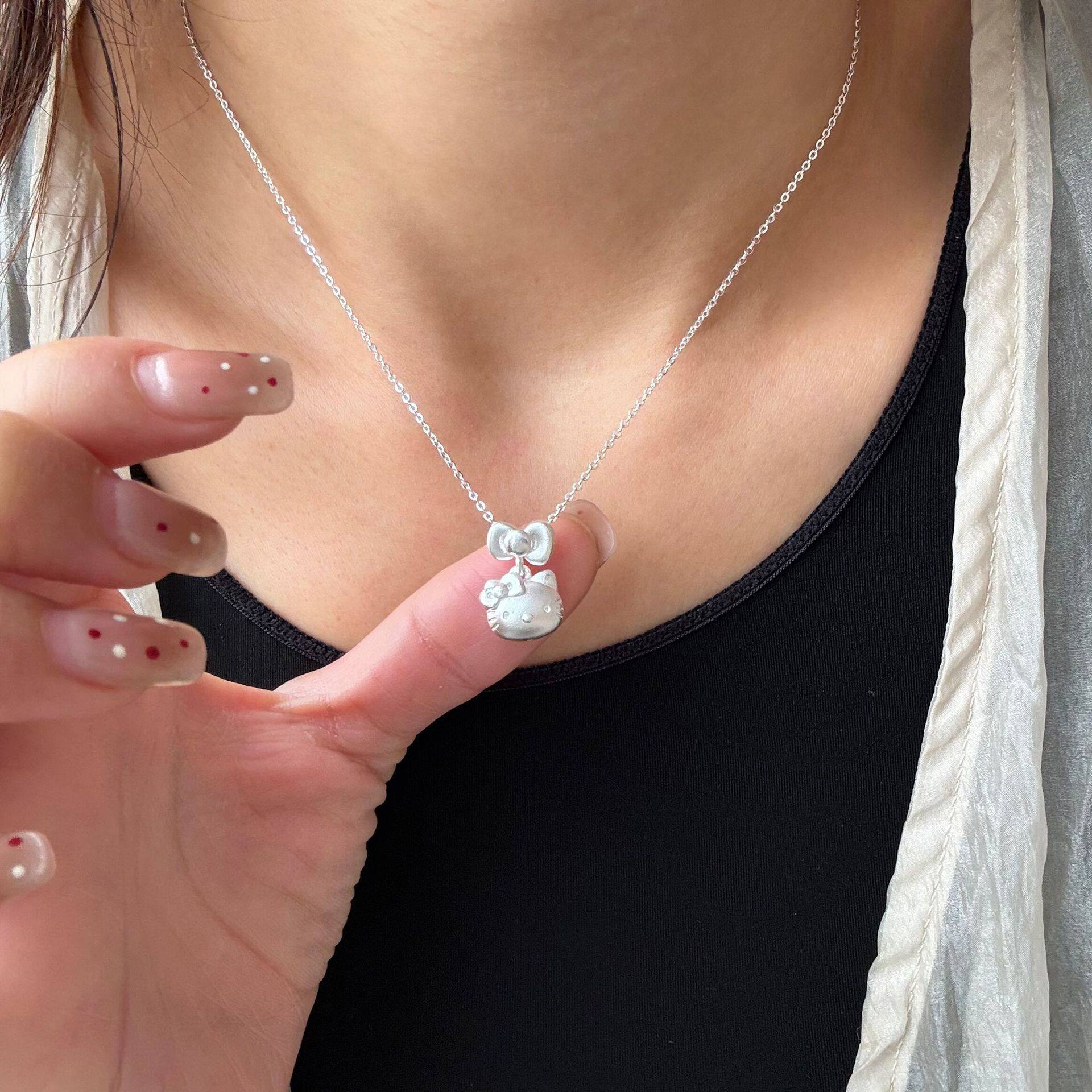 S999纯银HelloKitty项链甜美凯蒂猫锁骨链kt吊坠高颜值送闺蜜女友