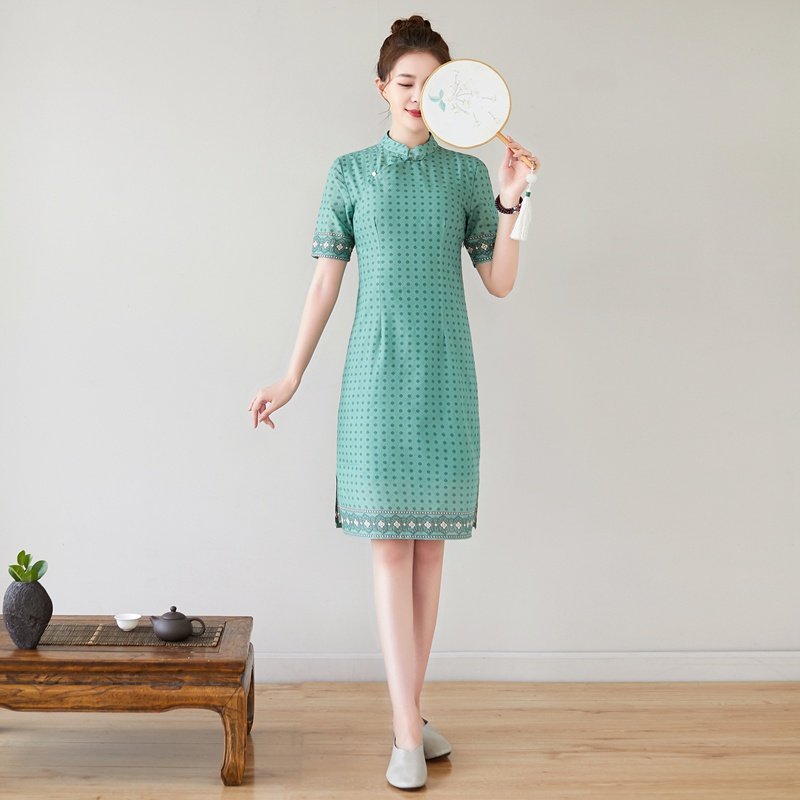 莨帛夏中国风文艺清新女复古纯棉茶服中式立领短袖显瘦旗袍连衣裙,女装/女士精品,连衣裙,淘宝优惠券,粉丝福利购,淘宝优惠卷