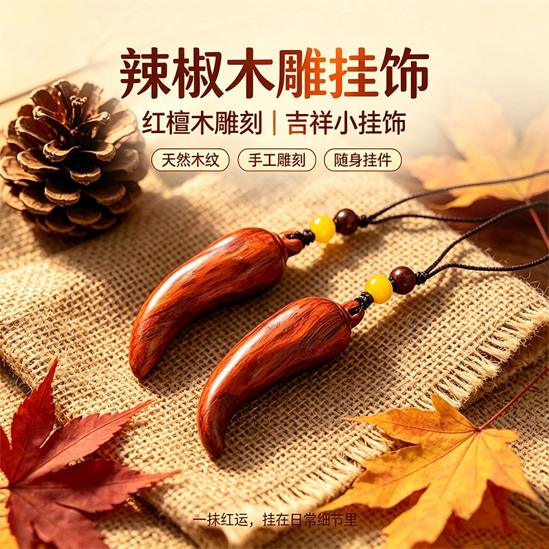 红檀木雕辣椒挂饰寓意红红火火手机挂坠文玩小挂件送礼把玩工艺品