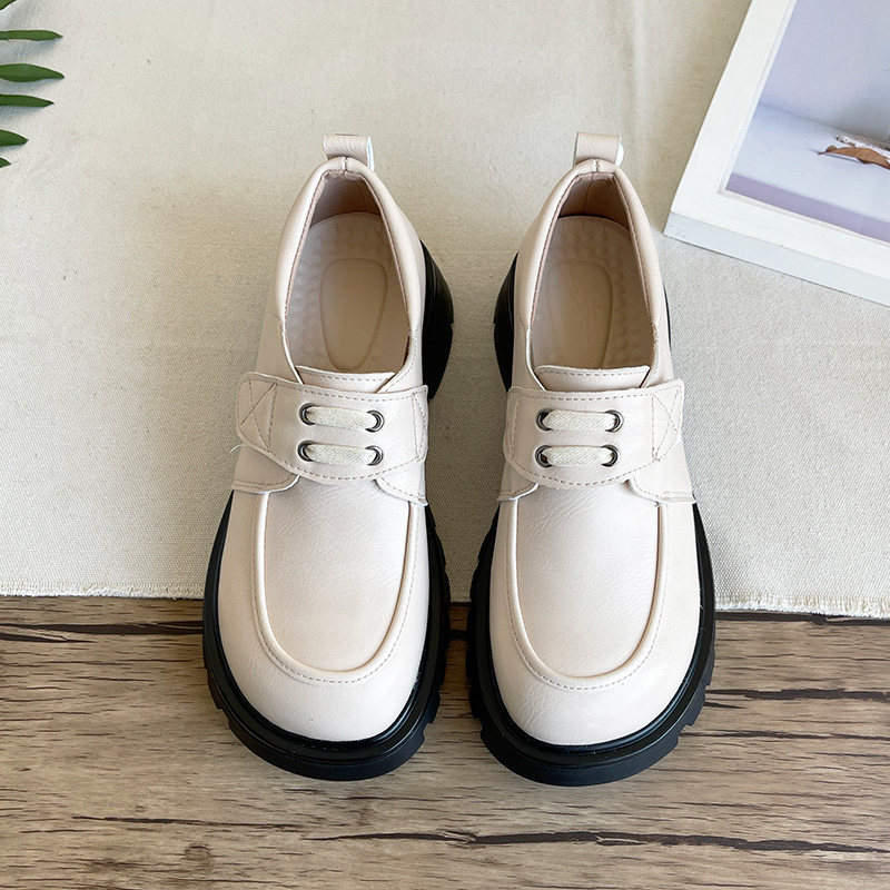 小皮鞋学院风圆头粗跟套脚单鞋