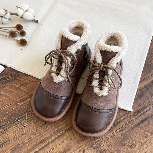 美拉德羊羔绒雪地靴女款短靴棉靴