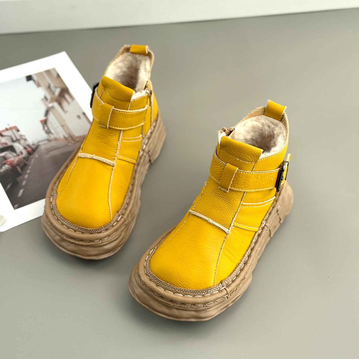 保暖雪地靴牛皮短筒靴真皮丑萌靴