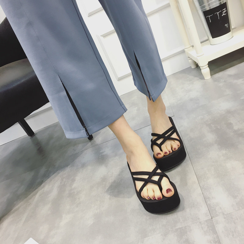 夏季厚底高跟拖鞋沙灘鞋坡跟人字拖夾腳女涼拖鞋交叉細帶拖鞋包郵在類目 女鞋, 拖鞋, 人字拖中 - 來自Buy2taobao.com提供專業的淘寶代購服務