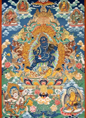 青海热贡画师手绘客厅装饰挂画金箔彩绘唐卡黑财神100*70