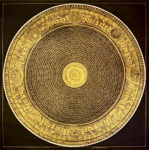 那噶王老师亲工手绘六字真言八吉祥坛城唐卡客厅玄关装饰挂画高50