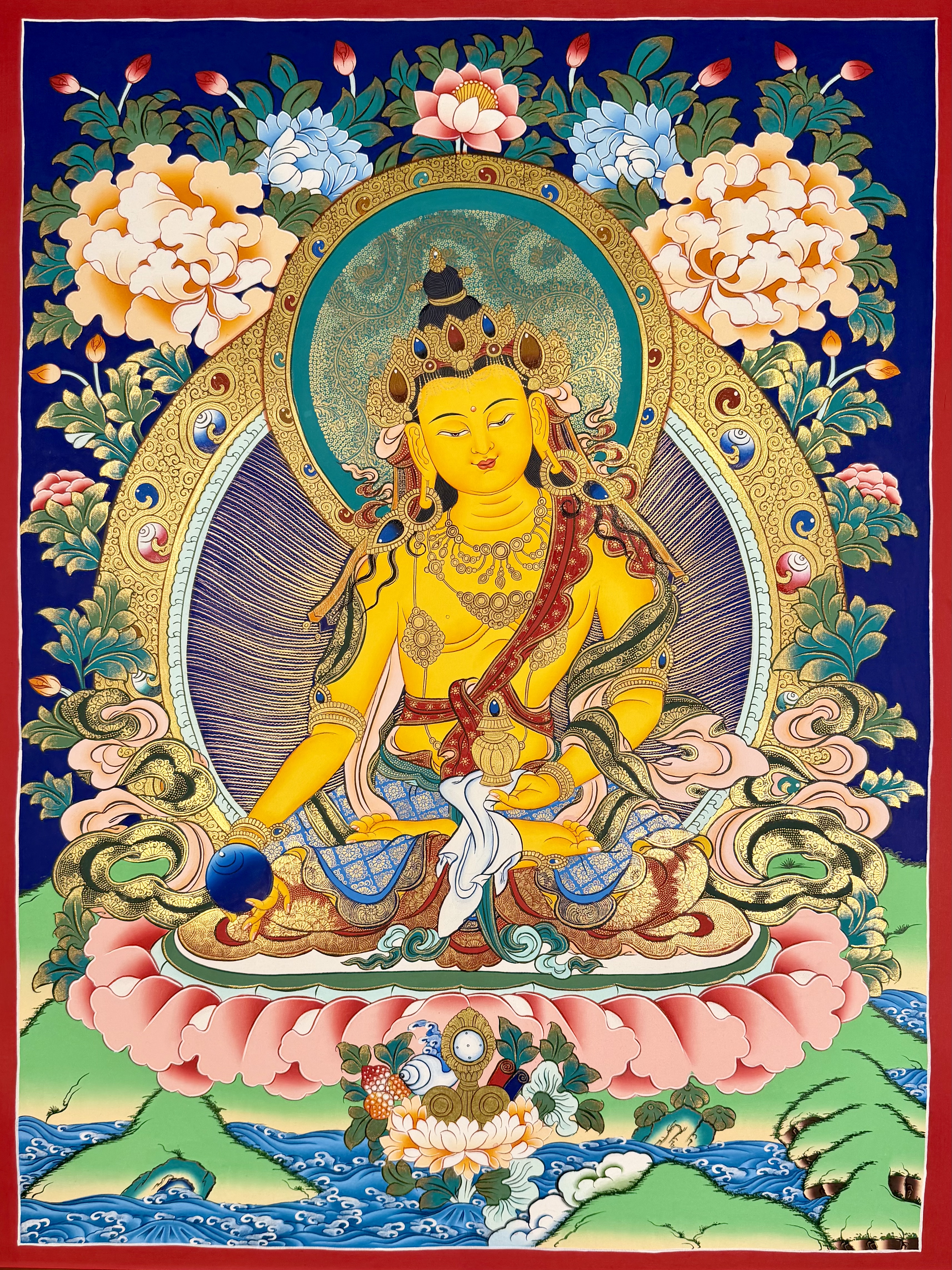 诺顿矿彩手绘佛卡意境观想彩唐卡客厅装饰挂画彩唐地藏王60×46