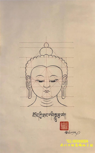 西藏意境观想供养唐卡 手绘佛卡 度量经佛首佛头60*40