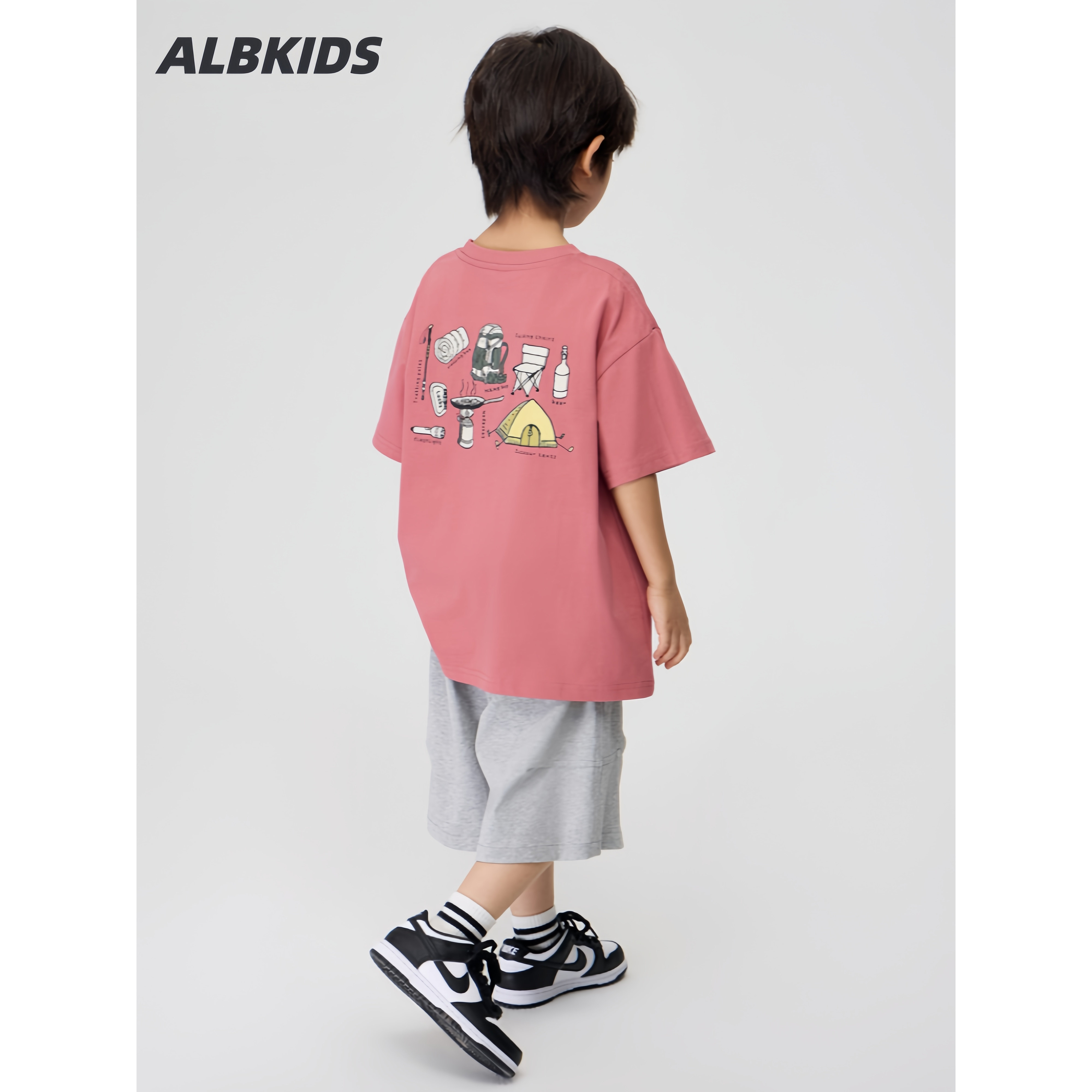 ALBKIDS夏季新款儿童山印花纯棉短袖上衣男童中大童宽松舒适T恤