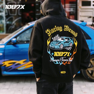 1087X溜溜哥同款秋冬新款翼豹印花宽松美式肩套头连帽潮流卫衣