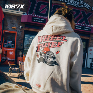 1087X溜溜哥同款秋冬新款轮毂大盗印花宽松美式套头连帽潮流卫衣