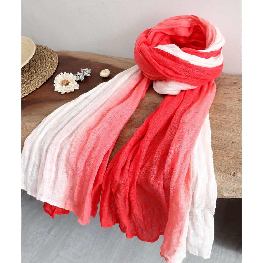 渐变色红色扎染高端苎麻围巾女百搭春天棉麻配旗袍超大披肩中长款