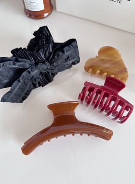 韩国秋冬新款焦糖黄色拱形大号抓夹气质通勤爱心半夹盘发鲨鱼夹女