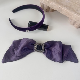 韩国进口秋冬新款紫色蝴蝶结弹簧夹顶夹时尚名媛丝绒单砖压发发卡