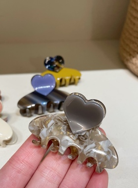 韩国进口RANCE发夹爱心小众豆沙粉芥末黄抓夹后脑勺半扎复古发饰