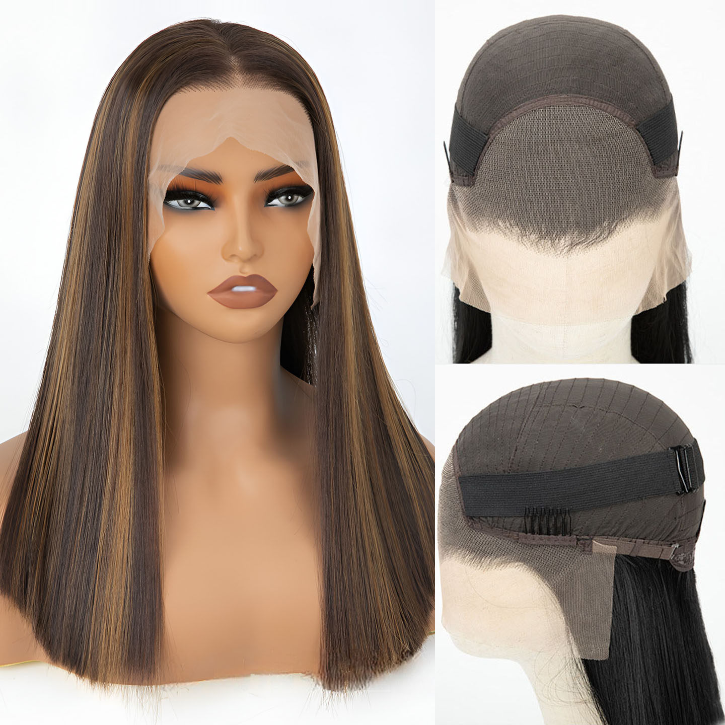 欧美假发女前额手织蕾丝中分刘海长直发假发全头套中长发lace wig