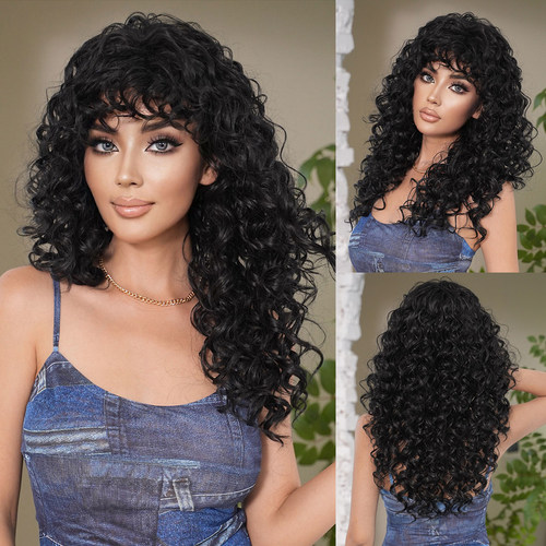 非洲弹簧卷假发女卷刘海长卷发假发套小波浪长发kinky Curly wigs