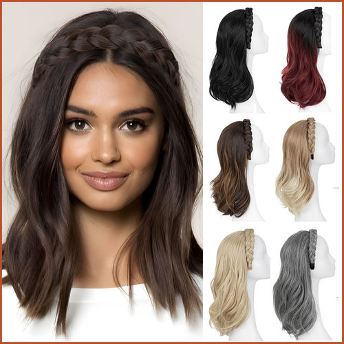 欧美假发女鱼骨辫发箍一体式短发假发半头套隐形仿真短卷发套wigs