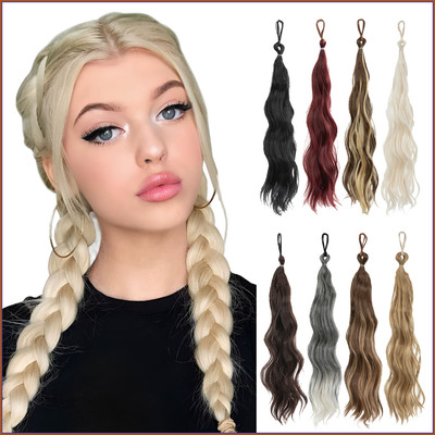 欧美假发女自绕式麻花辫子假发束编发增发量长卷发双马尾ponytail