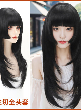 日系假发女公主切长直发假发全头套动漫COSS头皮层次感姬发式长发