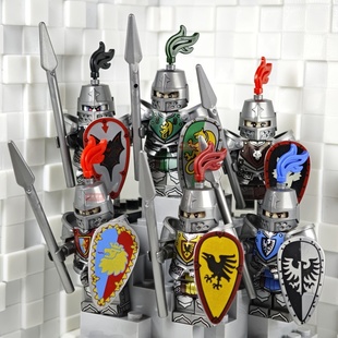 中古中世纪城堡骑士对战绿龙乌鸦骑士兵蝙蝠狼拼装积木人仔玩具