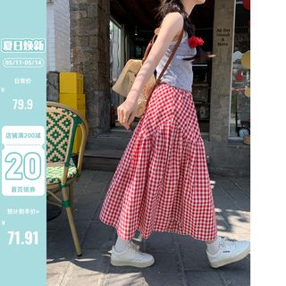 陆小团团日系格子半身裙女2024春季新设计感气质显瘦法式茶歇裙子