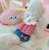 蘑菇牛仔裙假两件套 Vina手作 原创 马尔济斯约克夏比熊泰迪狗狗