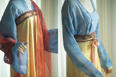 青泠谷蓝色仿夹缬纹样天丝暗纹印花衫子