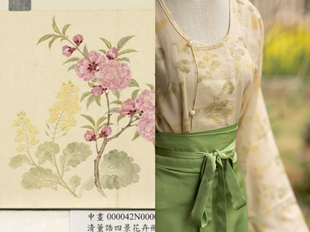 青泠谷仿工笔画油菜花唐制圆领大襟衫 子八破裙