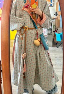 青泠谷原创汉服全棉橘灰蓝双面穿圆领袍