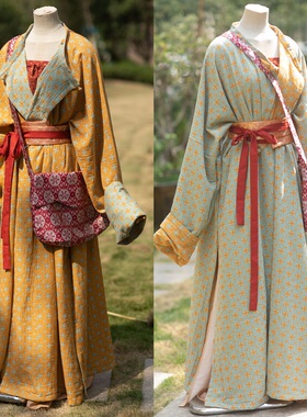 青泠谷原创汉服小团花全棉色织秋季双面穿圆领袍