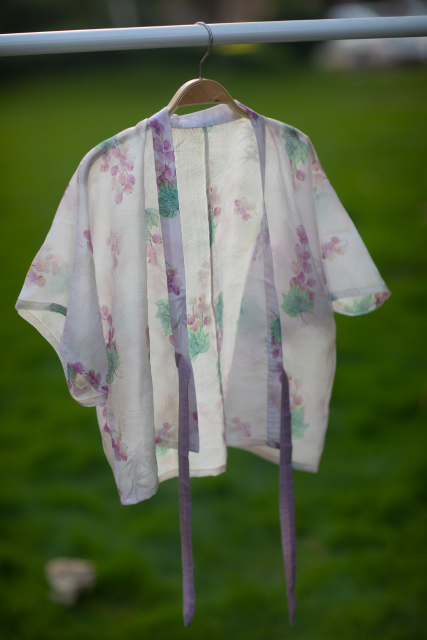 青泠谷原创小葡萄莱赛尔亮丝对襟背子