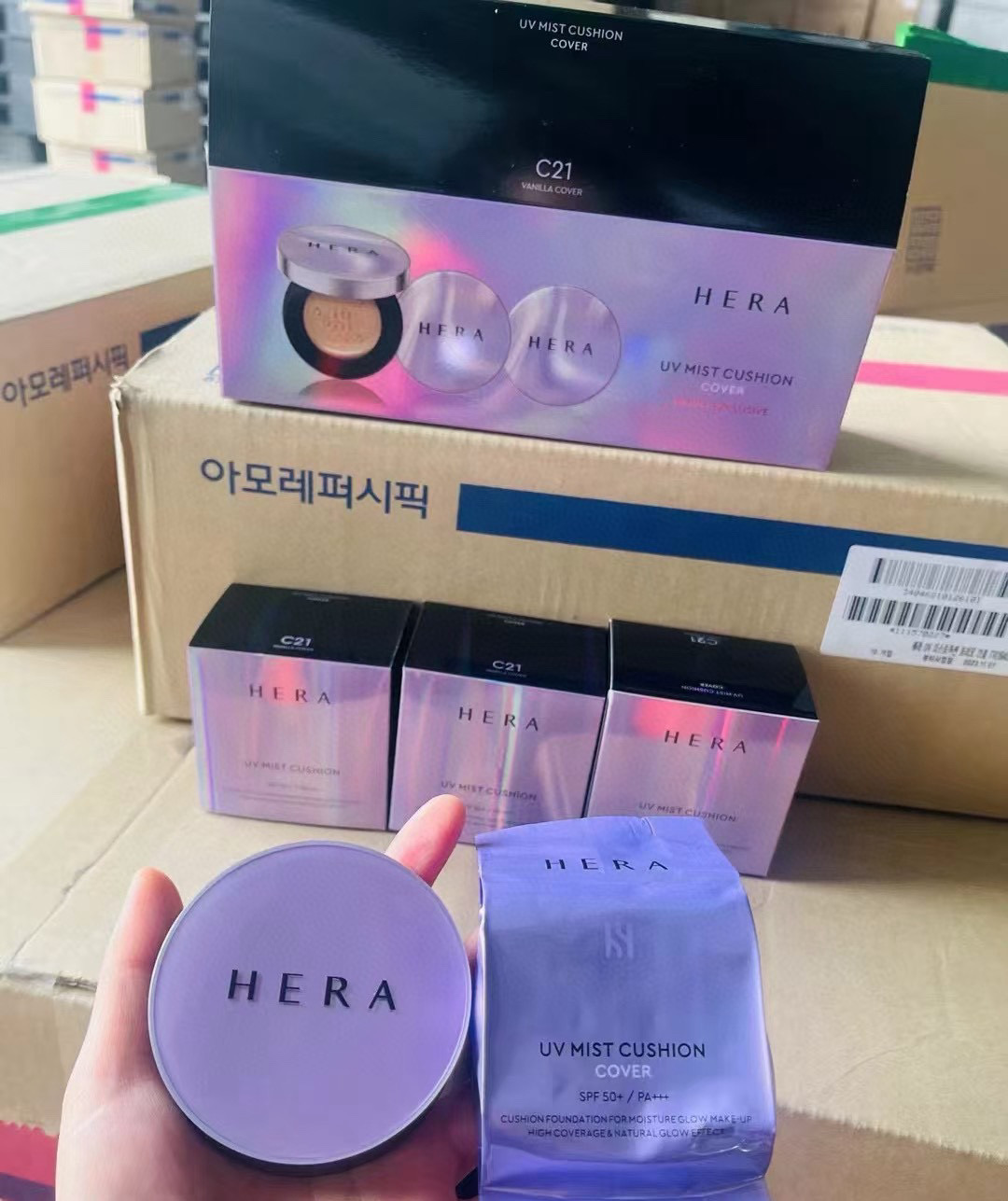 韩国HERA赫拉黑珍珠经典气垫C21象牙白色防晒遮瑕保湿持久不脱妆