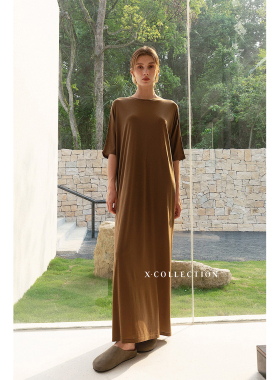 xcollection25干爽超薄微透天丝羊毛慵懒原创高级超长短袖连衣裙