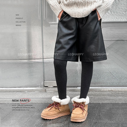 LEOHAPPY女童裤子2025新款儿童皮裤免洗五分裤中大童休闲百搭短裤