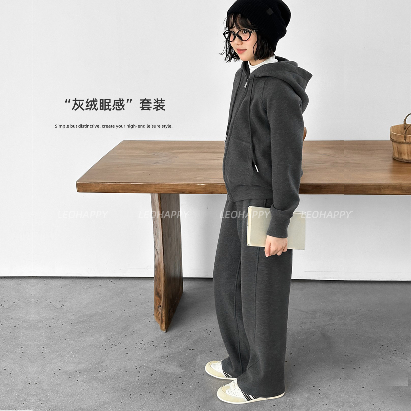 LEOHAPPY女童套装儿童加绒卫衣外套空气羊毛绒休闲裤保暖两件套