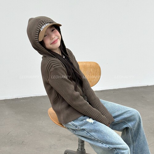 LEOHAPPY女童针织开衫外套儿童针织衫连帽双头拉链亲子毛织上衣