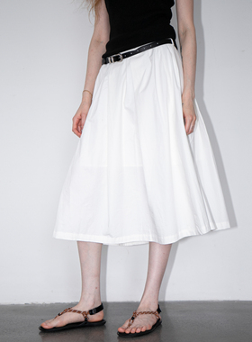 LEONSENSE力上司 全棉百褶A型半身裙 毛边流苏松弛感黑色白色夏装