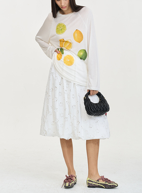 LEONSENSE力上司 镂空烧花半身花苞裙 抗皱空气感蓬松纯白色半裙