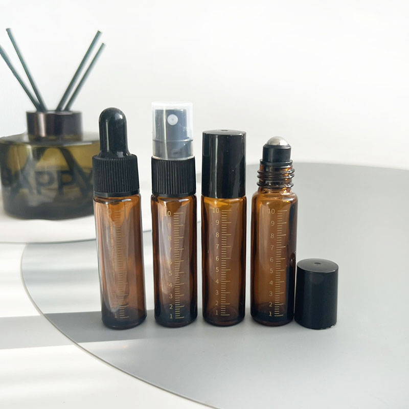 避光滚珠分装瓶10ml玻璃便携刻度滴管精油香水空瓶子生发液走珠瓶