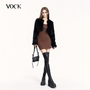 VOCK 时髦入冬 黑色经典款高级感保暖环保皮草毛毛绒年轻短款外套