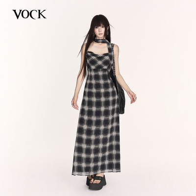 VOCK Chill vibe 海岛慵懒度假风荡领收腰显瘦吊带连衣裙无袖裙子