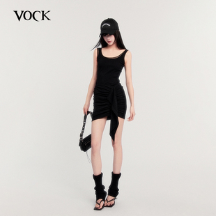 VOCK 設計感不規(guī)則彈力針織收腰褶皺包臀背心短裙連衣裙 辣妹領域
