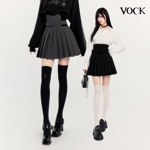 VOCK 心动高校 暗黑日系学院校供感少女百搭超高腰JK百褶裙半身裙