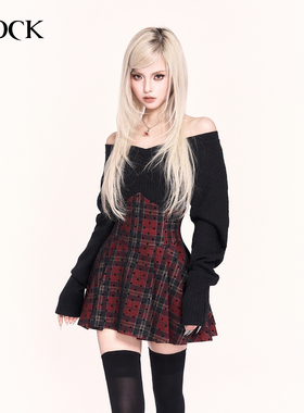 VOCK 高校派对 暗黑甜酷少女格子新年显瘦超高腰封鱼骨百褶半裙子