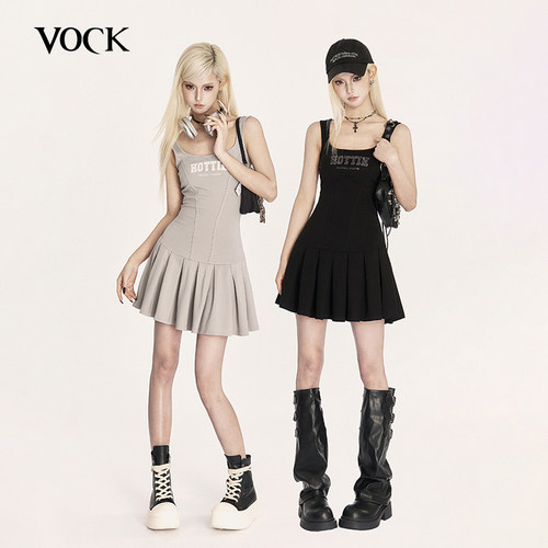 VOCK Hottie 美式辣妹运动风甜酷少女方领无袖收腰显瘦背心连衣裙