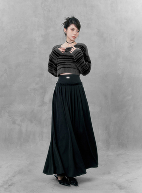 VOCK 夜暮流光 复古千金高级感优雅黑色长裙伞裙秋冬显瘦高腰半裙