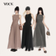 松弛自如 法式 简约气质连衣裙修身 VOCK 显瘦网纱无袖 a字背心长裙