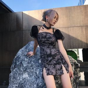 VOCK原创 暗里着迷 小众设计暗黑新中式旗袍夏辣妹改良显瘦连衣裙