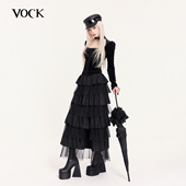VOCK 追光逐影 暗黑浪漫仙女设计感拼接层次感网纱蛋糕半裙长裙子
