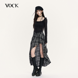 半裙子 辣妹不规则黑白格纹设计感百搭遮胯显瘦长款 VOCK 拽辣当道